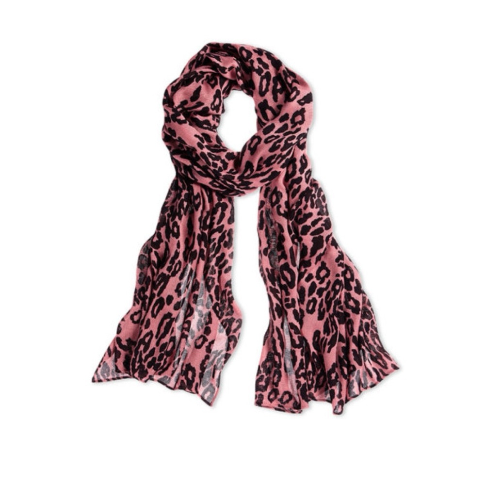 CAbi Wild Leopard Print Scarf in Pink and Black